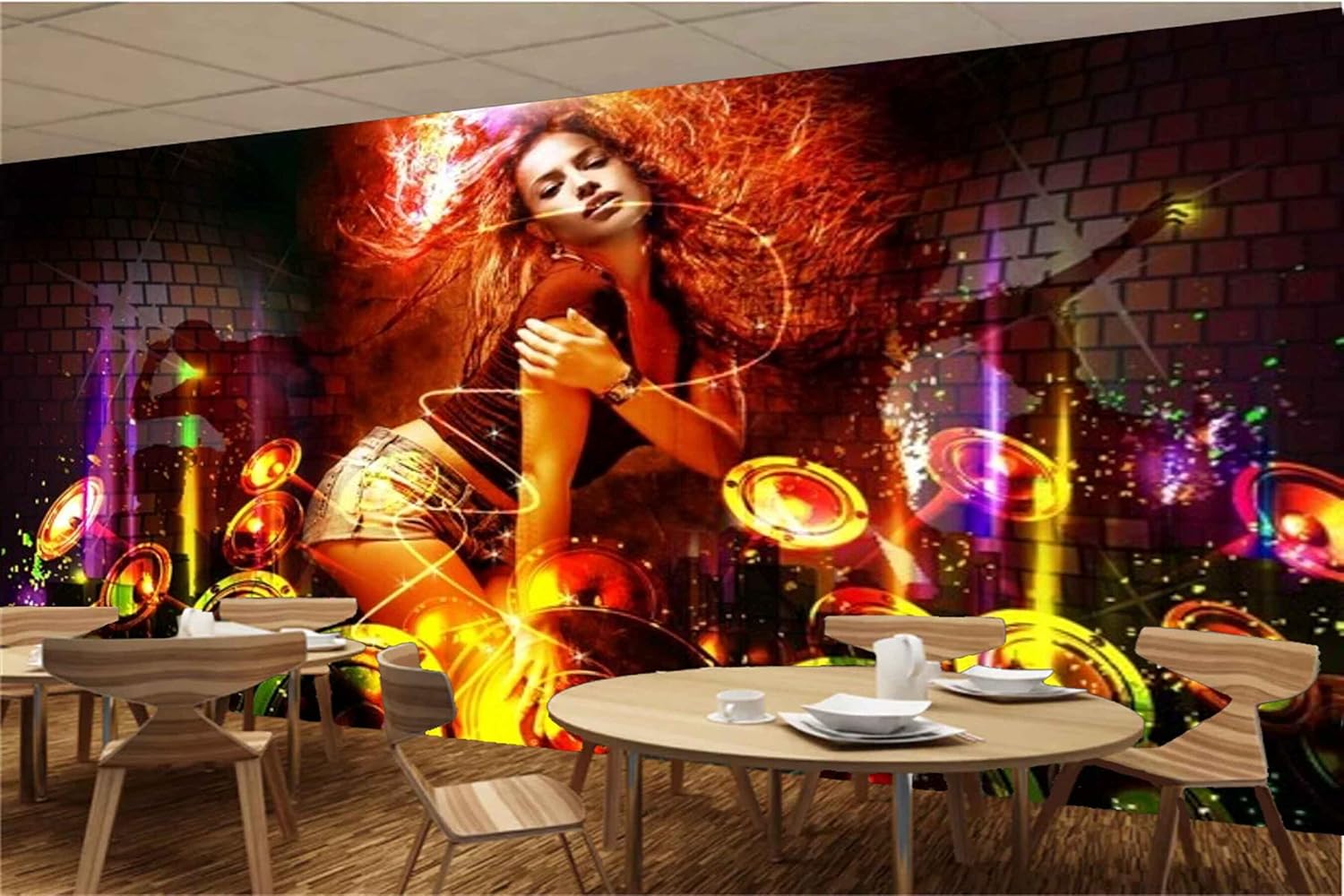 MWZ3485 Musical Instruments Girl Dj HD 3D Wallpaper for Disco Club Karaoke[19 ft x 15 ft] / [579 cm x 457 cm]