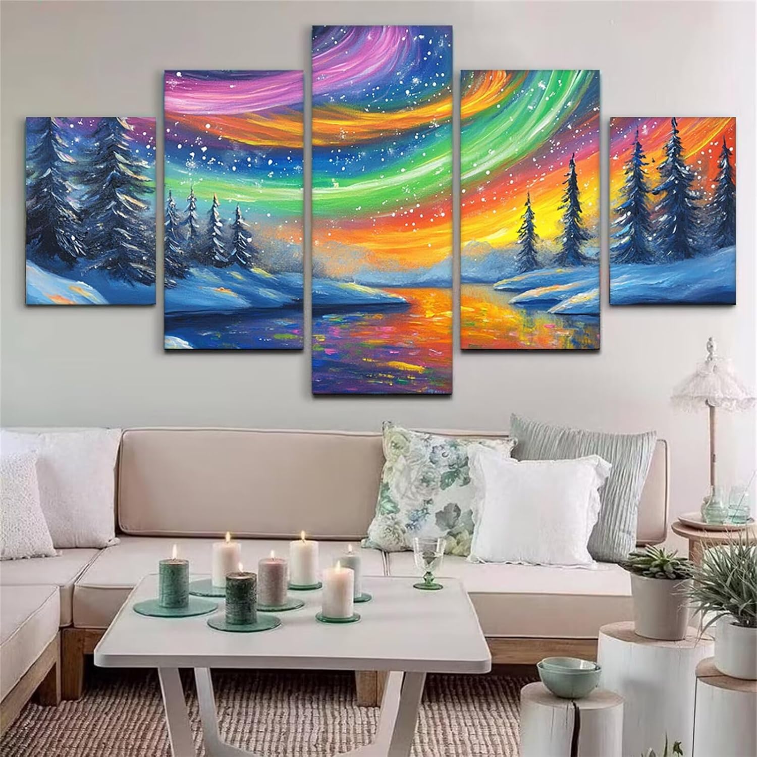 Color Diamond Art Kits for Adults, 5D Diamond Painting 5 pack Northern Lights DIY Square Full Drill Gem Painting Crafts for Adults Rhinestones dimond Art for Home Wall Decor, Gifts 48x100Inch,Model104