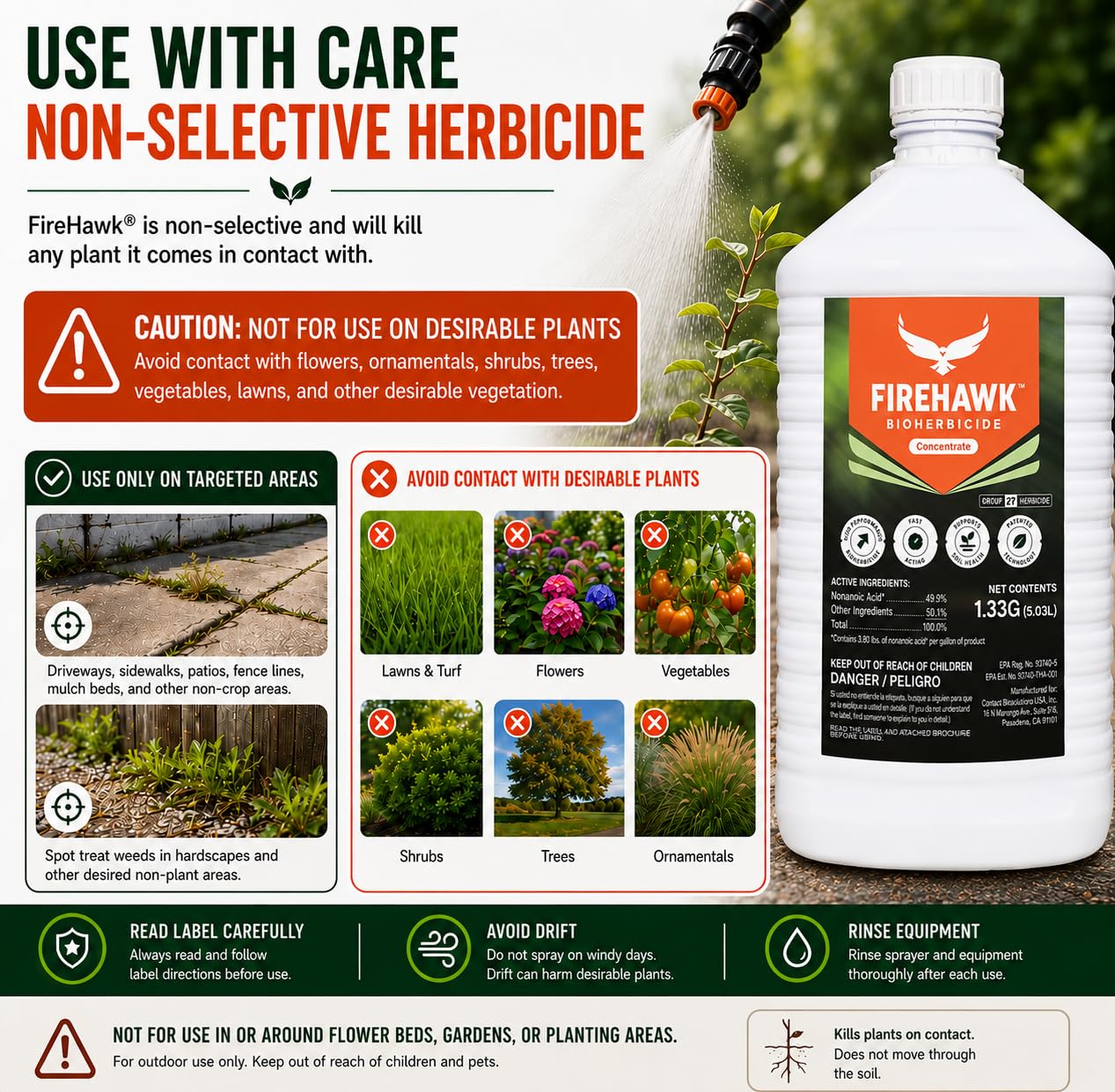 FireHawk® Bioherbicide 1.33 Gal Concentrate – High Performance Weed and Grass Killer – Visible Results in Hours. for the Control of Broadleaf Weeds, Grasses & Mosses – Makes 28 Gallons of Solution