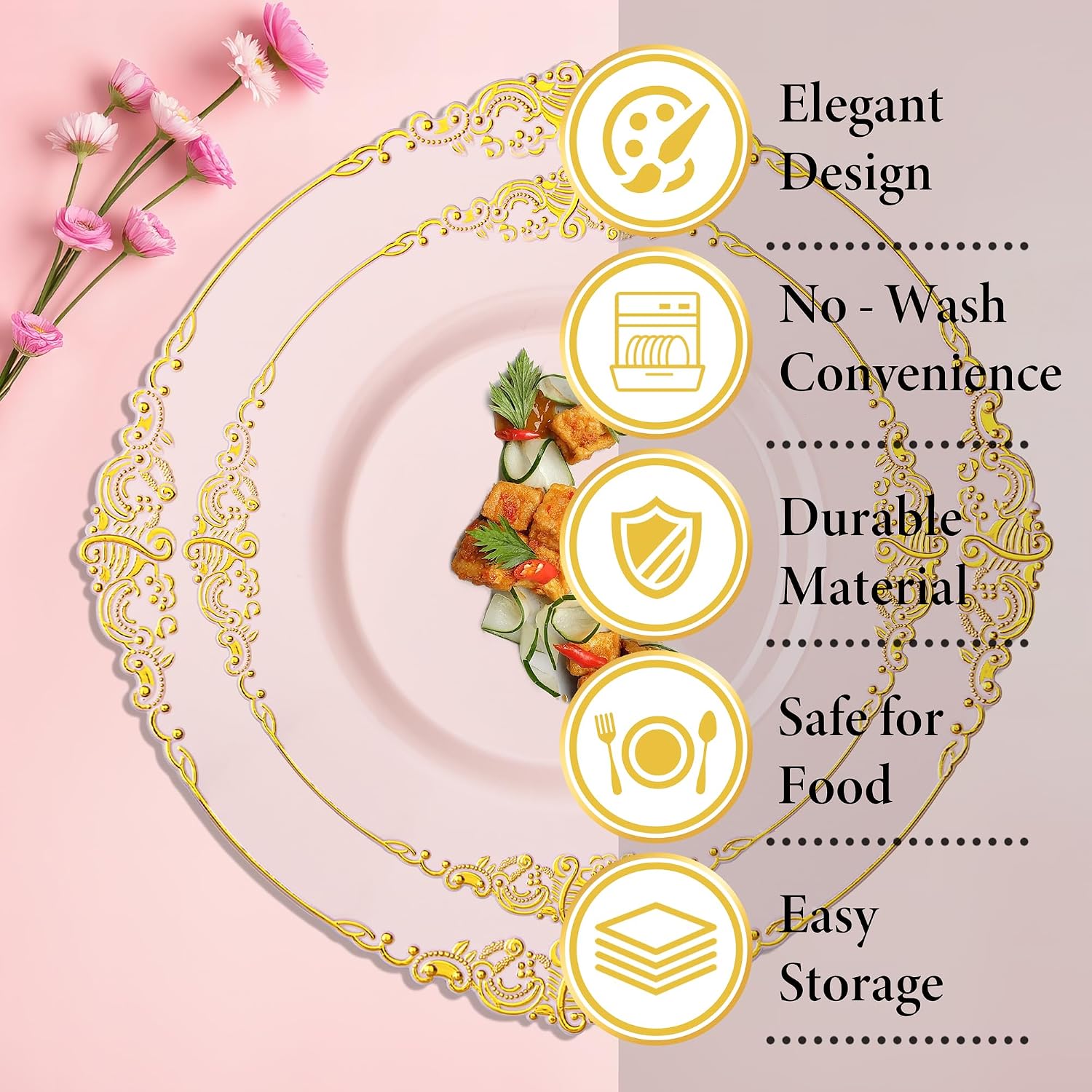 Nervure 700PCS Pink Gold Plastic Plates - Pink Plastic Dinnerware Sets for 100 Guests - 200 Disposable Plates, 300 Silverware, 100 Cups, 100 Napkins for Wedding, Party