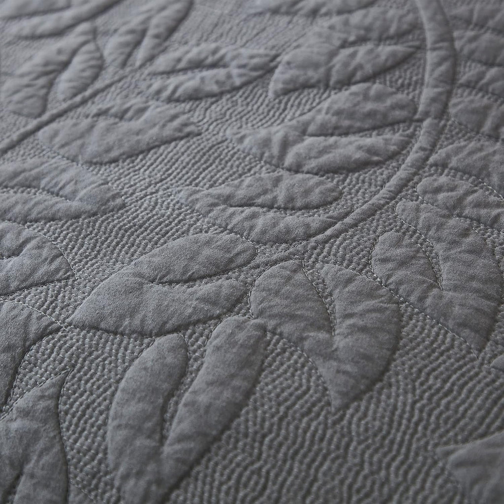 MarCielo 3-Piece 100% Cotton Oversized Bedspread Lightweight Quilt Coverlet Embroidery Farmhouse Bedding Set T0 (Dark Grey, Oversized Queen (100'x106'))