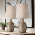 360 Lighting Chalane Rustic Farmhouse Accent Table Lamps 23 1/2' Tall Set of 2 Antique Bronze Hammered Textured Natural Linen Shade for Bedroom Living Room House Bedside Nightstand Office