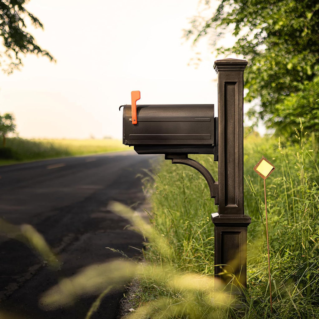 Mayne Newport Plus Mailbox Post with Standard Arm – Weather-Resistant, Durable Classic Design – Easy-to-Install Outdoor Mailbox Post