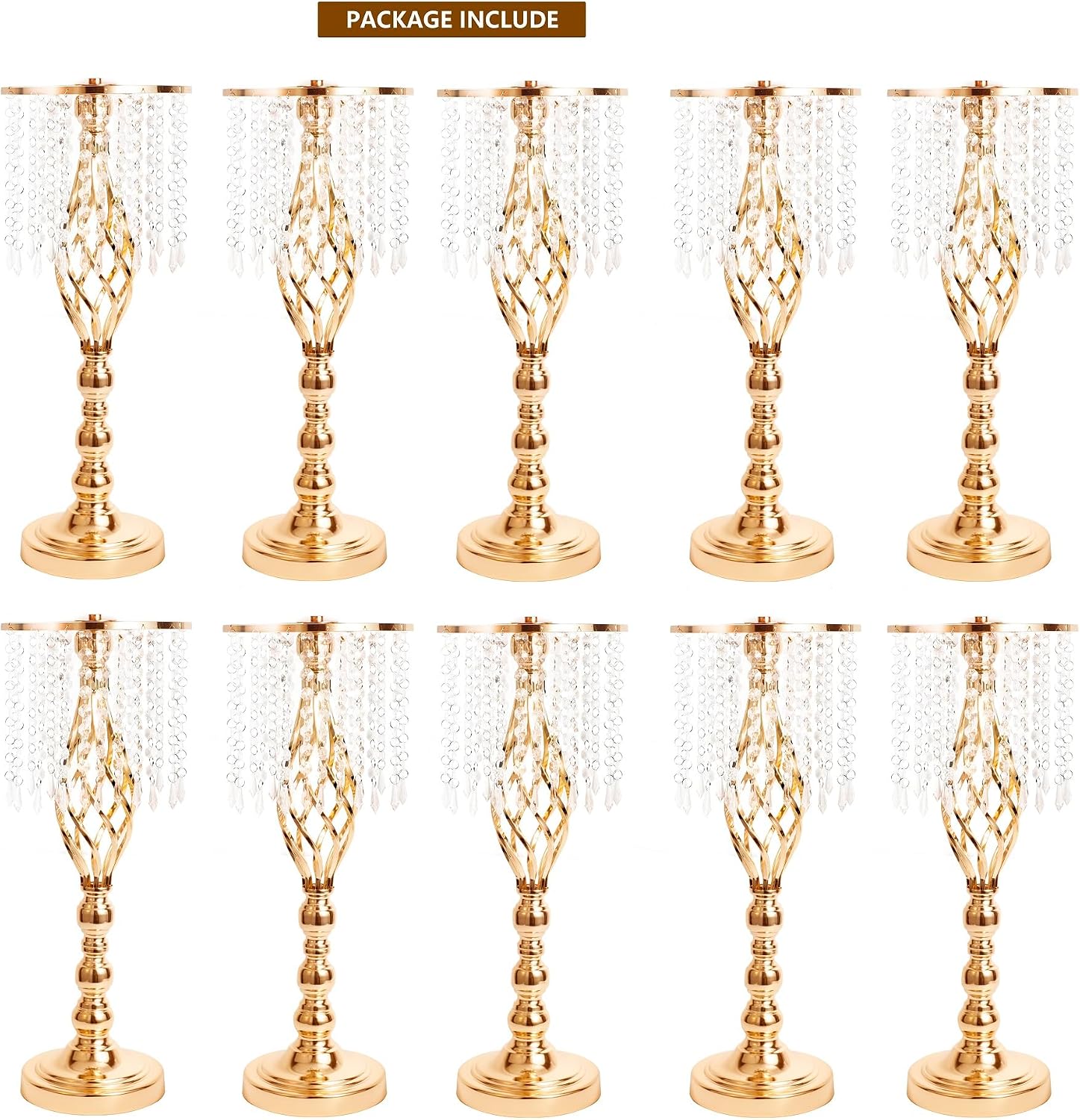10pcs Gold Metal Flower Vases Crystal Flower Stand Wedding Centerpieces for Tables Party Dinner Event Restaurant Hotel Decoration