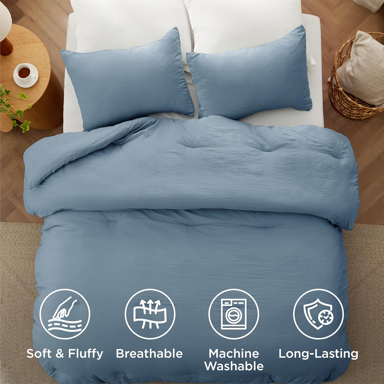 Bedsure Super King Comforter Set, Dusty Blue Soft Prewashed Bedding for All Seasons, 3 Pieces GentleSoft™ Bed Set, 1 Lightweight Comforter (120'x120') and 2 Pillowcases (20'x36')