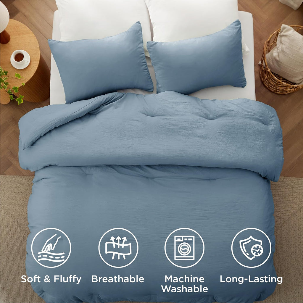 Bedsure Super King Plus Comforter Set, Dusty Blue Soft Prewashed Bedding for All Seasons, 3 Pieces GentleSoft™ Bed Set, 1 Lightweight Comforter (128'x120') and 2 Pillowcases (20'x36')