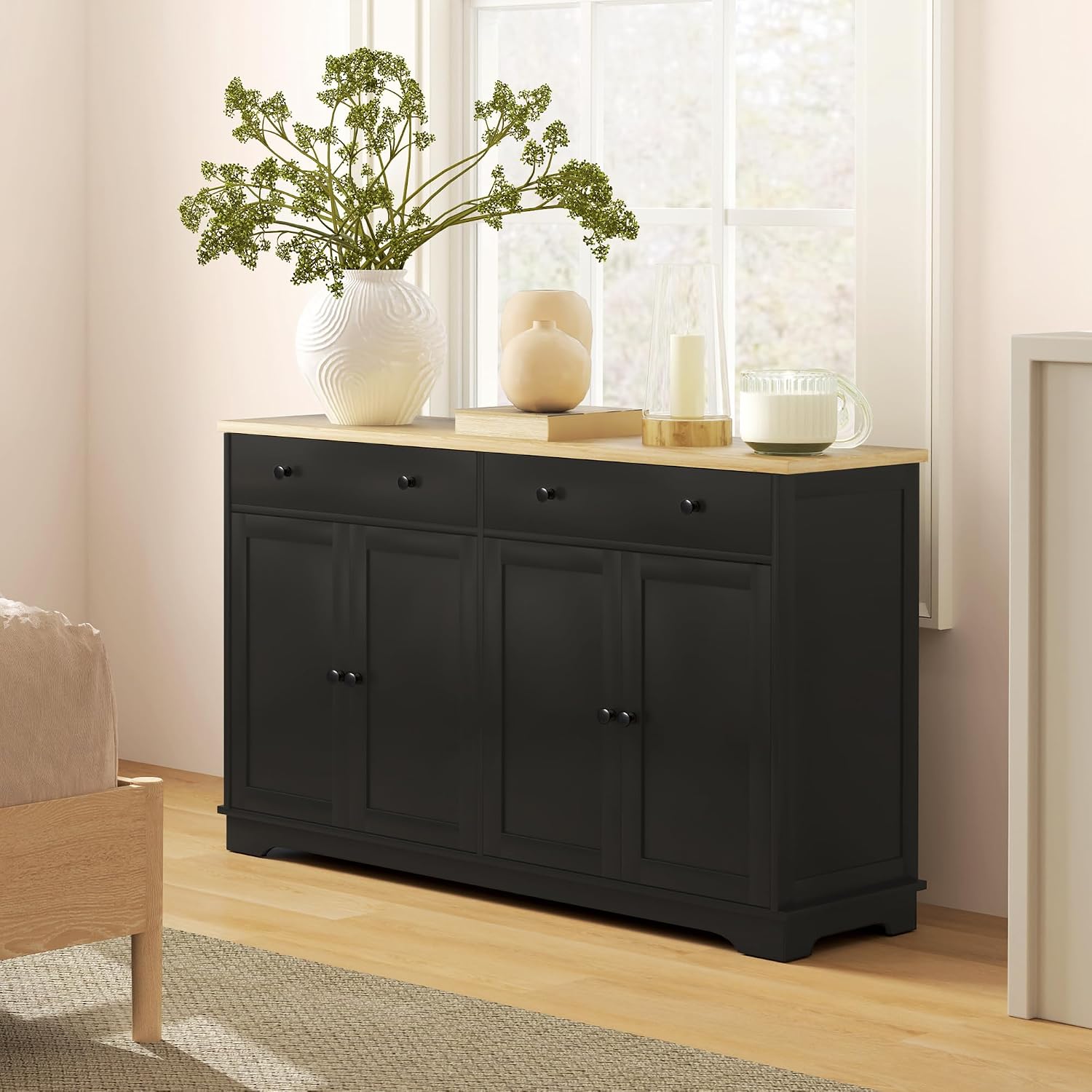 HOMCOM Sideboard Buffet Cabinet with Storage, 55' Modern Kitchen Cabinet with 4 Doors, 2 Drawers and 2 Adjustable Shelves, Coffee Bar Cabinet, Black