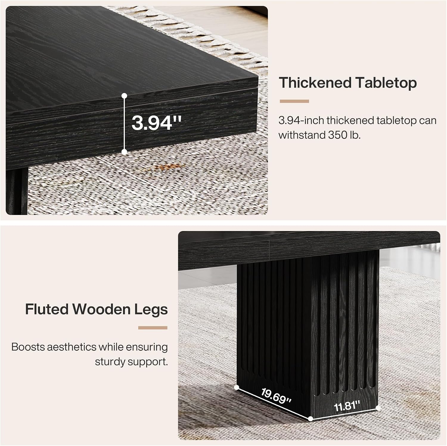 Tribesigns 63 Inch Executive Desk, Large Office Computer Desk with Double Pedestal, Black Modern Simple Desk, Study Writing Table Business Furniture for Home Office, Set of 2