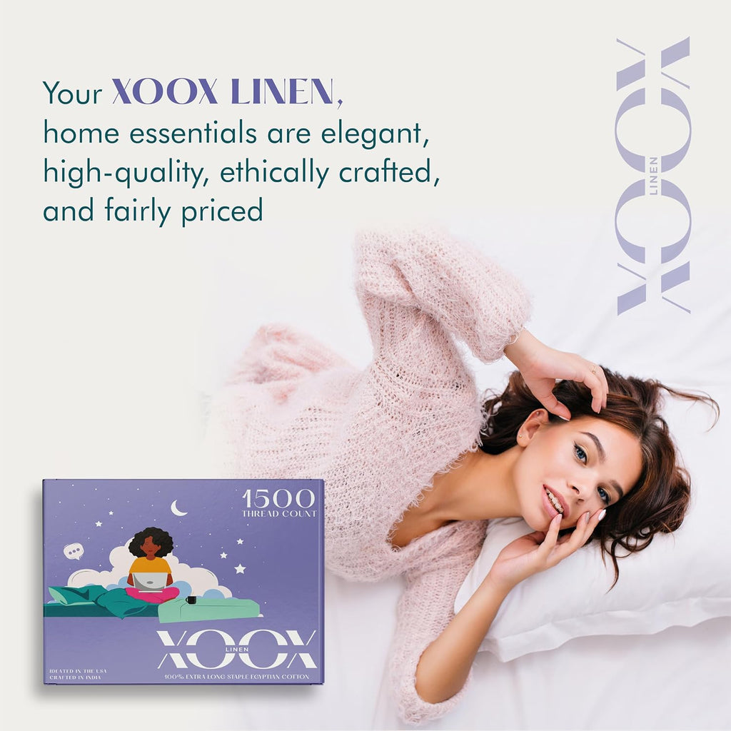 XOOX Linen 100% Egyptian Cotton Sheets California King Size - 1500 Thread Count Cal King Sheet Set Egyptian Cotton, 4 PC Luxury Bedsheet (Burgundy), Soft, Cooling, 17' Deep Pocket Bedsheet Set