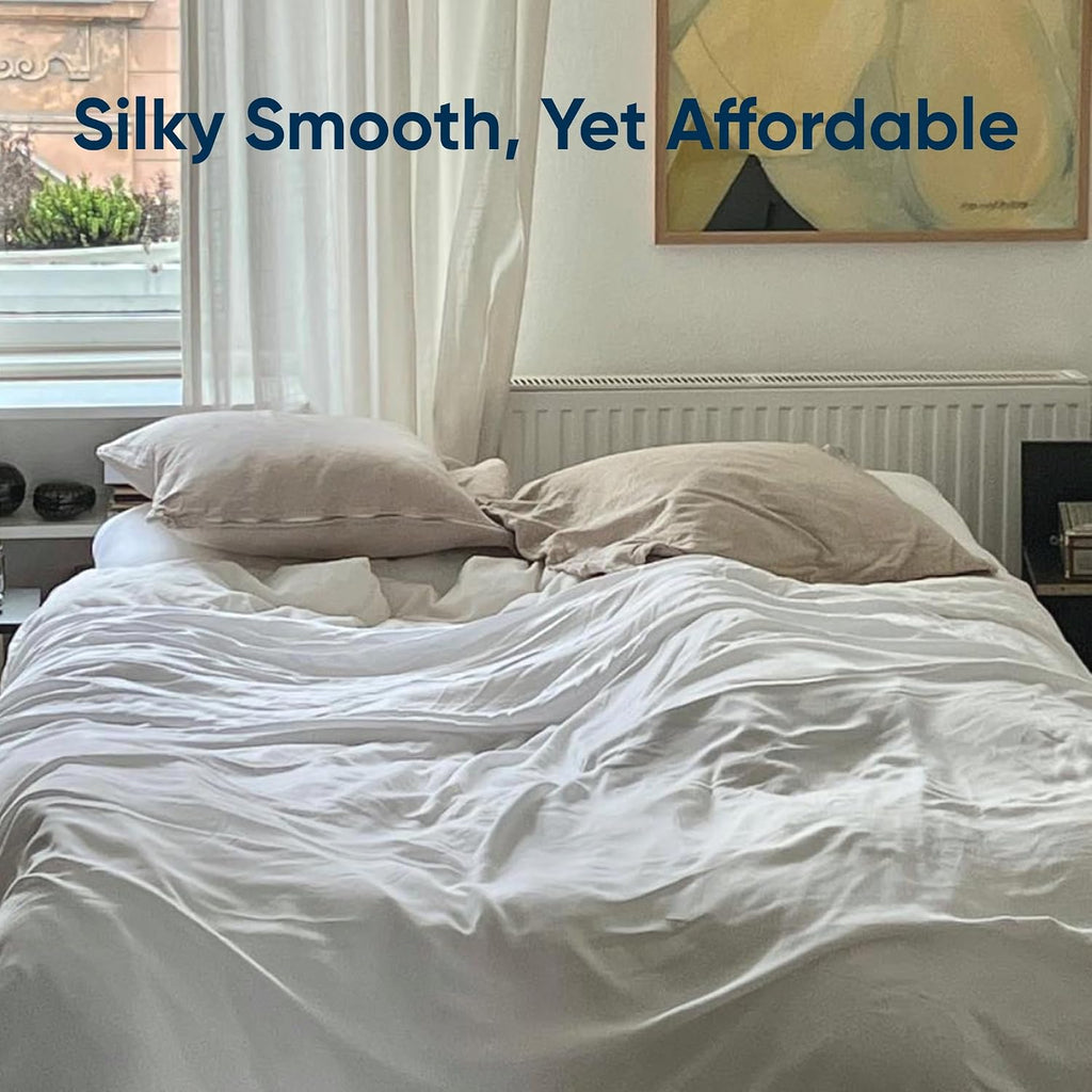 Vesta Sheet Set – Soft, Breathable & Cooling, 100% Viscose Derived from Bamboo, Perfect for a Comfortable Sleep, Includes 1 Fitted Sheet, 1 Flat Sheet & 2 Pillowcases (Alaskan White, King/Cali King)