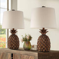 Regency Hill Paget 23 3/4' High Pineapple Small Coastal Tropical Accent Table Lamps Set of 2 Brown Living Room Bedroom Bedside Nightstand House Office Home Reading Fabric Oatmeal Shade
