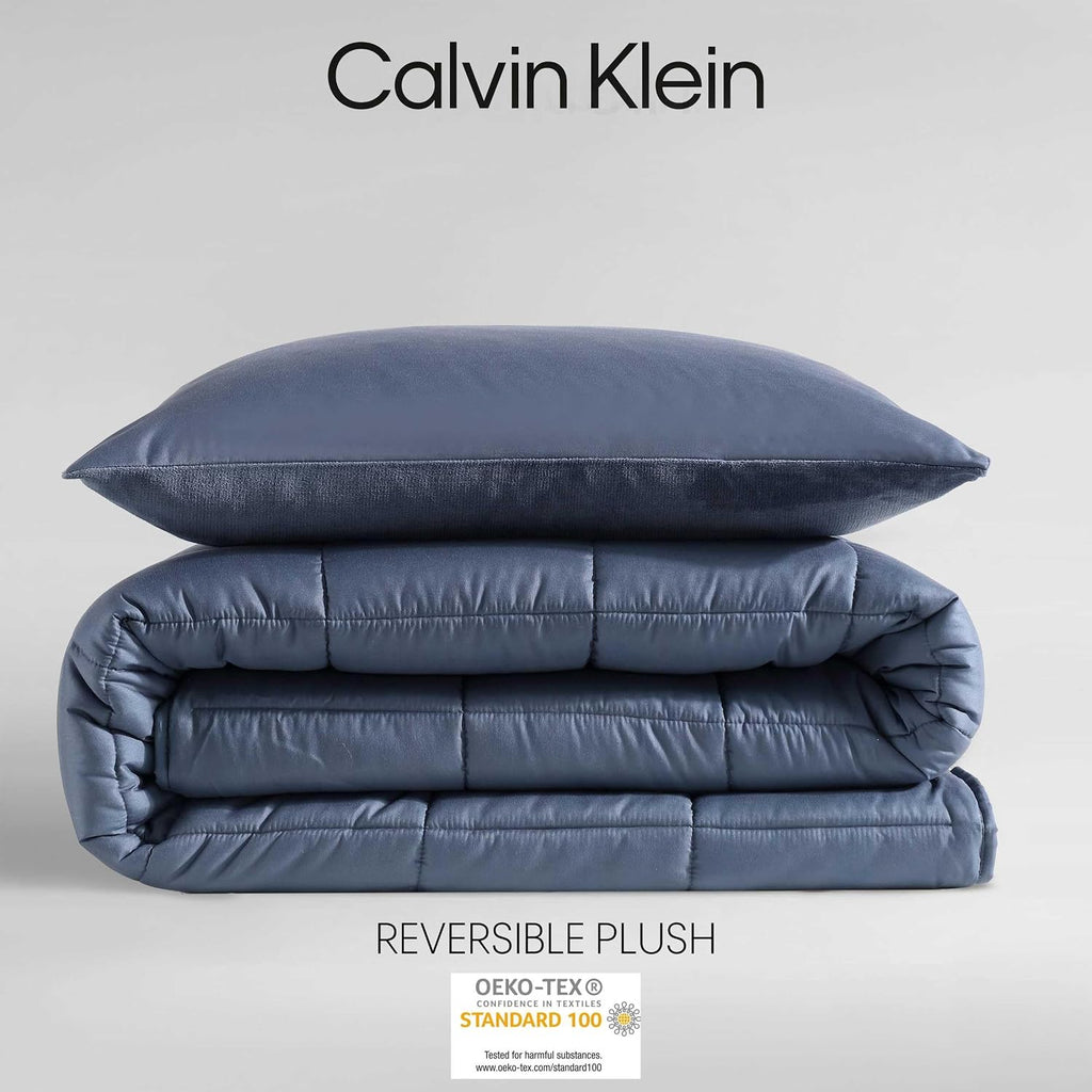 Calvin Klein - Twin/Twin XL Bonus Comforter Set, Reversible Bedding with Matching Bed Sheets, Pillowcase & Sham, Dorm Essentials (Blue)