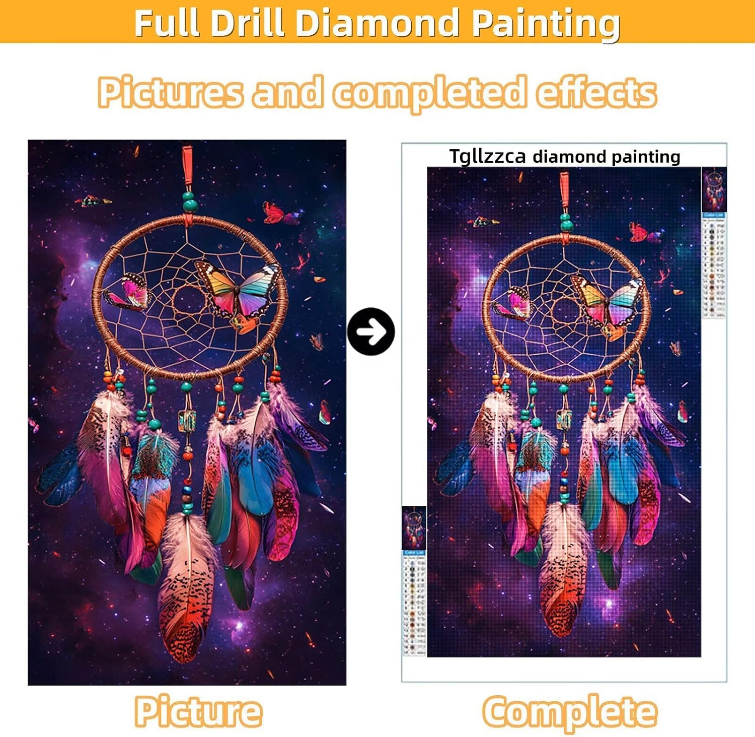 Diamond Art Kits for Adults Dreamcatcher Diamond Painting Kits, 5D DIY Round Butterfly Full Drill Dimond Art Paintings Crafts for Adults for Gift Home Wall Decor, Large Size 40 x 80 Inch, Model645