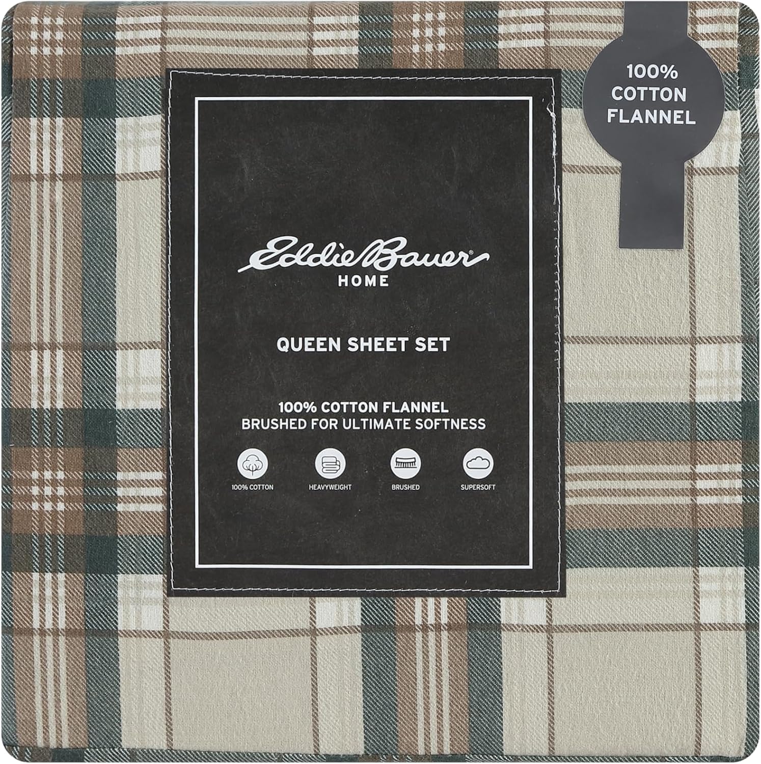 Eddie Bauer - Flannel Sheets King Size, Anti-Pilling & Wrinkle Resistant Cotton, Touchably Soft for All-Season Comfort - Bed Sheets with Matching Pillowcases & Fitted Sheet (Edgewood Plaid Green)