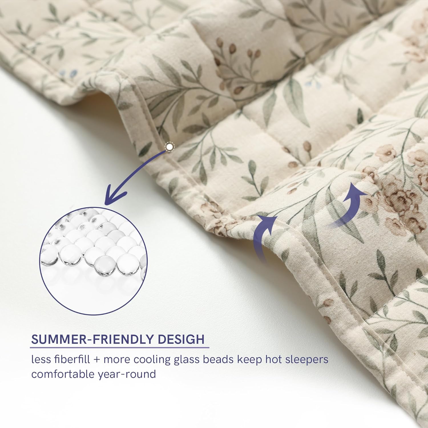YnM King Size Linen Weighted Blanket for Adults (88x104 Inches, 40 Pounds, Botanical), Exclusive Smallest Compartments, Heavy Bed Blanket for Two Persons of 240~390lbs on Queen or King Bed