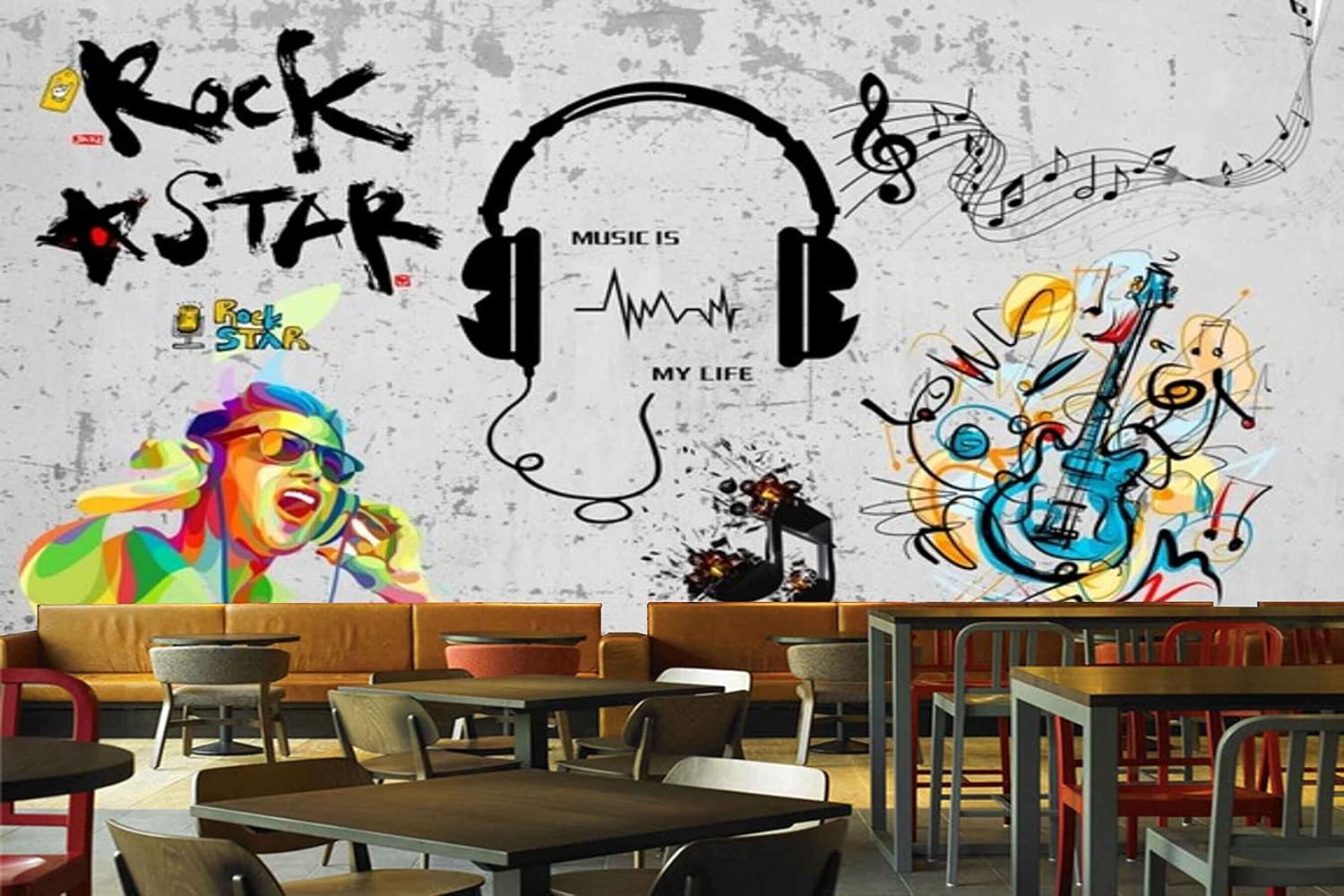 MWZ3515 Music Rock Star Singers Guitar HD 3D Wallpaper for Disco Club Karaoke[18 ft x 15 ft] / [549 cm x 457 cm]