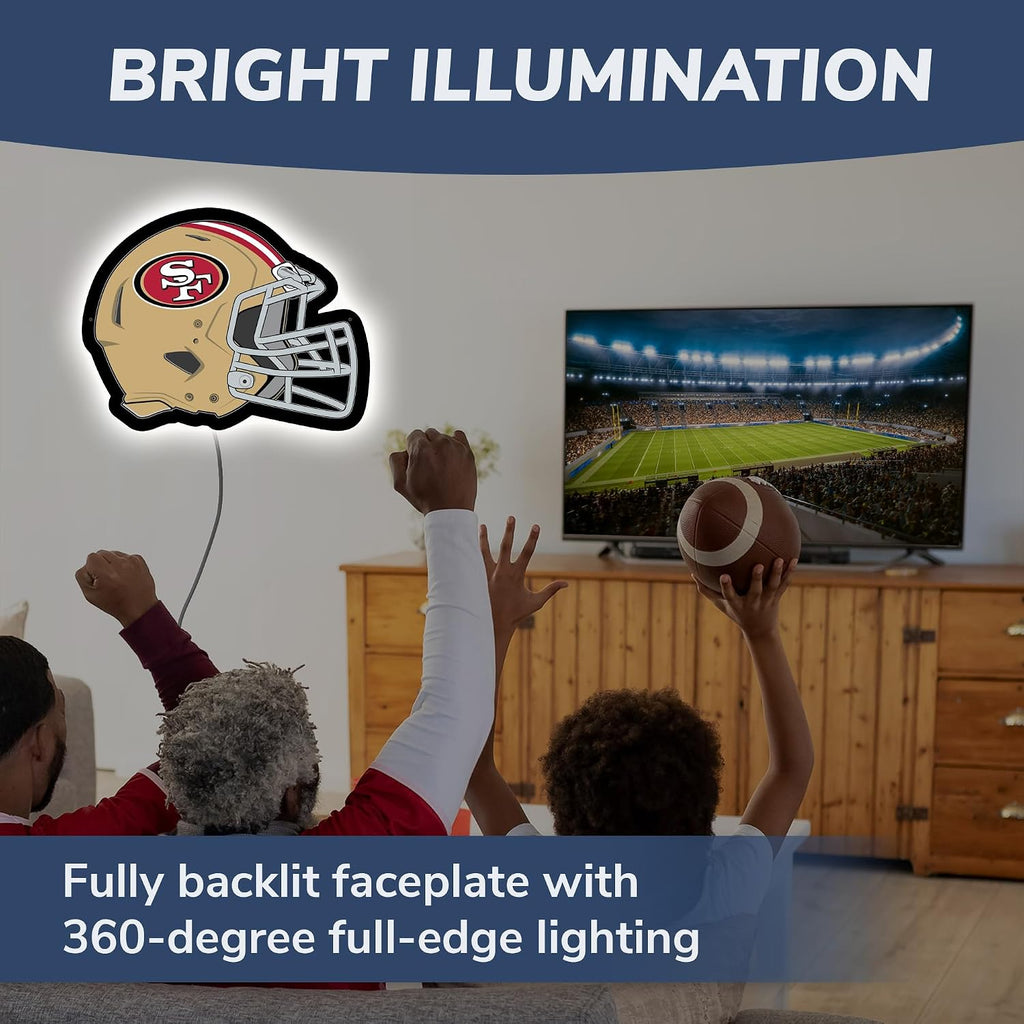 Team Sports America Evergreen NFL San Francisco 49ers Ultra-Thin LED Light Wall Sign Decor | Full Size Replica Helmet | 19.5 x 15 Inches | Made in the USA