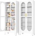 PAOFIN 75' H Locking Display Cabinet with Glass Door, Metal Cabinets with 5 Adjustable Shelves, Cabinet Display Case for Living Room, Collectibles, Clinic, Home - Assembly Required White