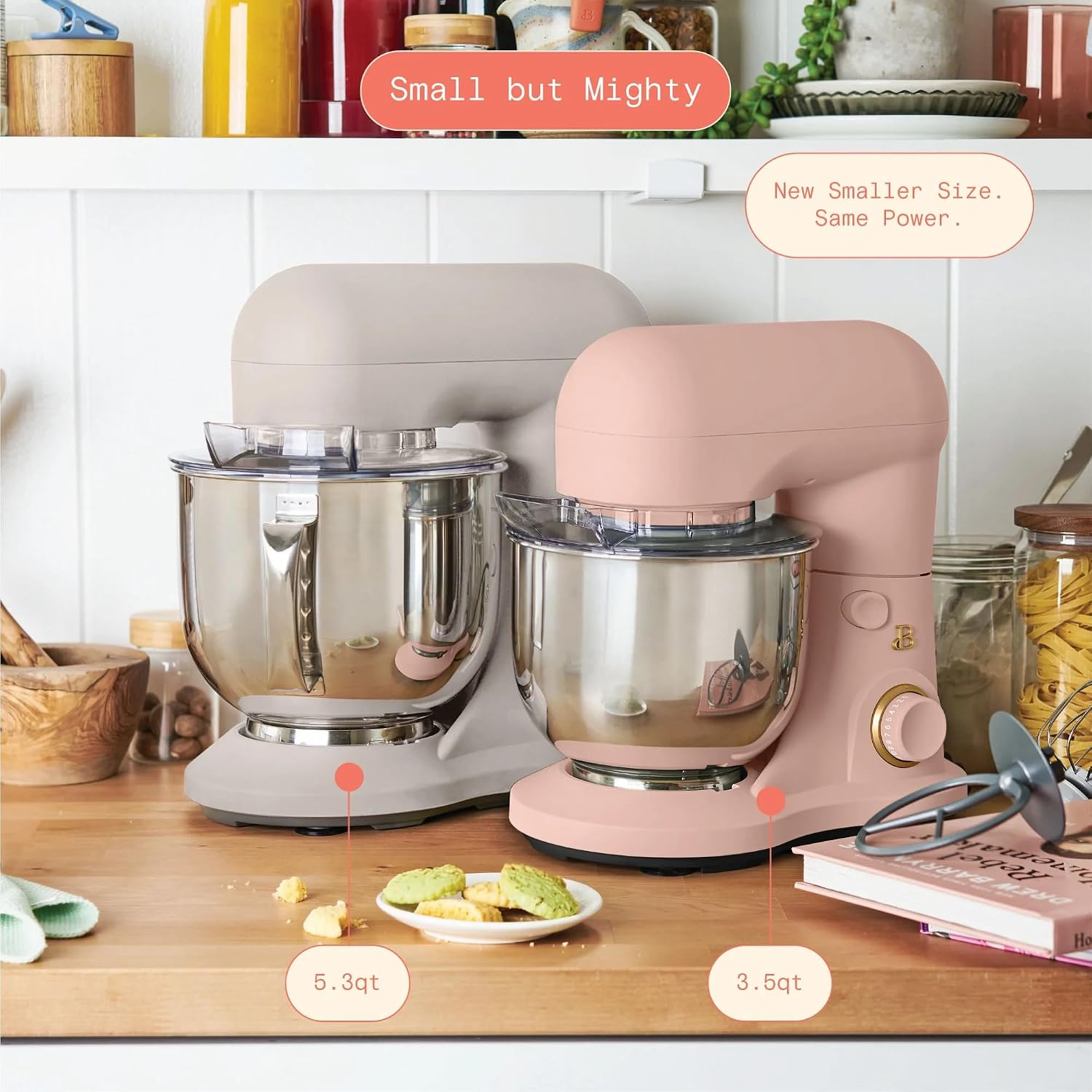 3.5 Qt Stand Mixer, 300W Powerful Motor, Tilt-Head Design with Stainless Steel Bowl, 12 Speeds, Includes Dough Hook Whisk Beater for Baking Mixing (Rose)