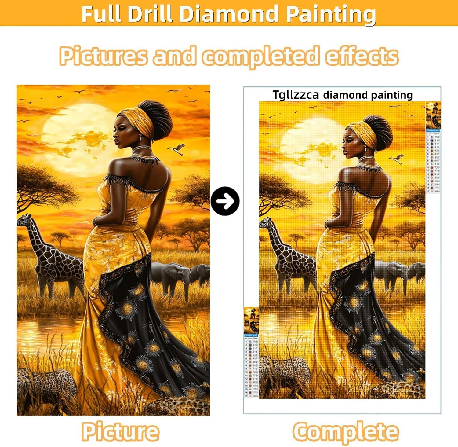 Diamond Art Kits for Adults Africa Diamond Painting Kits, 5D DIY Square Woman Full Drill Dimond Art Paintings Rhinestones Crafts for Adults for Gift Home Wall Decor, Large Size 40 x 80 Inch, Model828