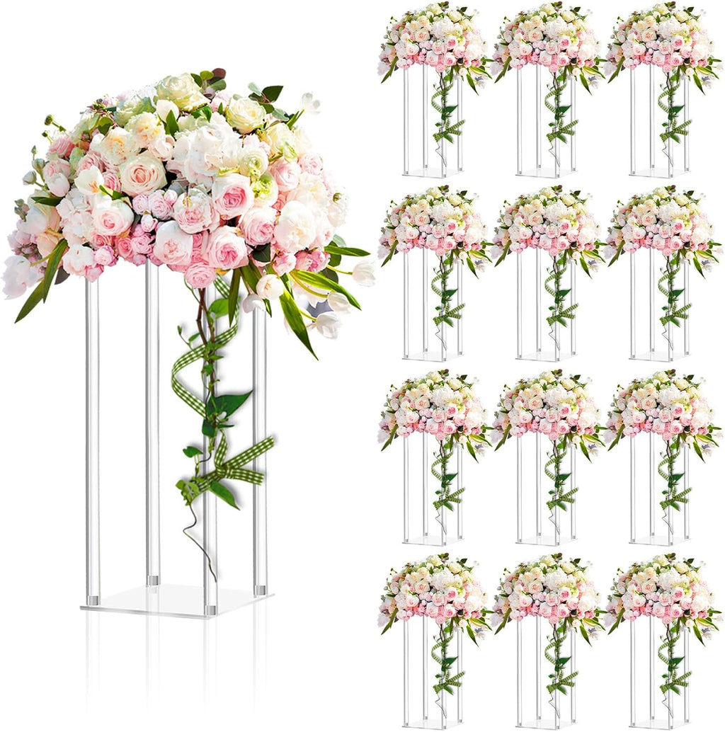 Geetery 12 Pieces Tall Acrylic Vase Wedding Centerpieces Clear Flower Stand Column Geometric Floral Vase Elegant Display Holder for Birthday Party Wedding Table Decorations (16 Inch)