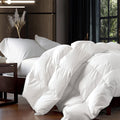 Luxurious King/Oversized King 108' x 98' Size Goose Down Fiber Waterfowl Feather Fiber Comforter Duvet, 100% Egyptian Cotton Cover, 65 oz. Fill Weight, Baffle Box Design, White Solid