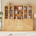 TUSY 71' H Bookshelf with Storage, 6-Tier Modern Bookshelves with 3 Large Drawer, Display Bookcase with Glass Doors, Modern 5-Tier Curio Cabinet for Home Office, Dining Room (Wood, ABA)