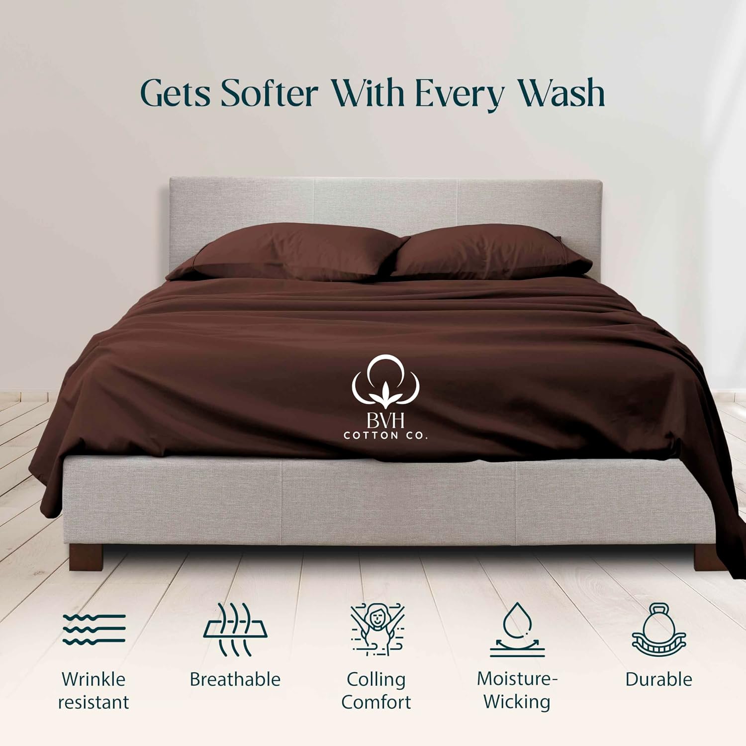 Egyptian Cotton Queen Size Sheet Set, 4-PCs Bed Set, Soft & Breathable Percale Weave, Fits 10-12' Deep Pocket, Hotel-Quality 1000 Series Bed Sheets (Solid, Chocolate)
