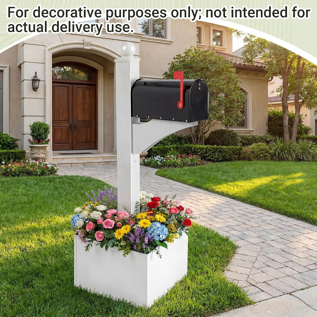 Colingmill 1 Set Iron Mailbox Posts with Planter Box for Outside 56 Inch / 4.6 ft Tall Decorative Mount with Flower Box Heavy Duty Architectural Post(White)