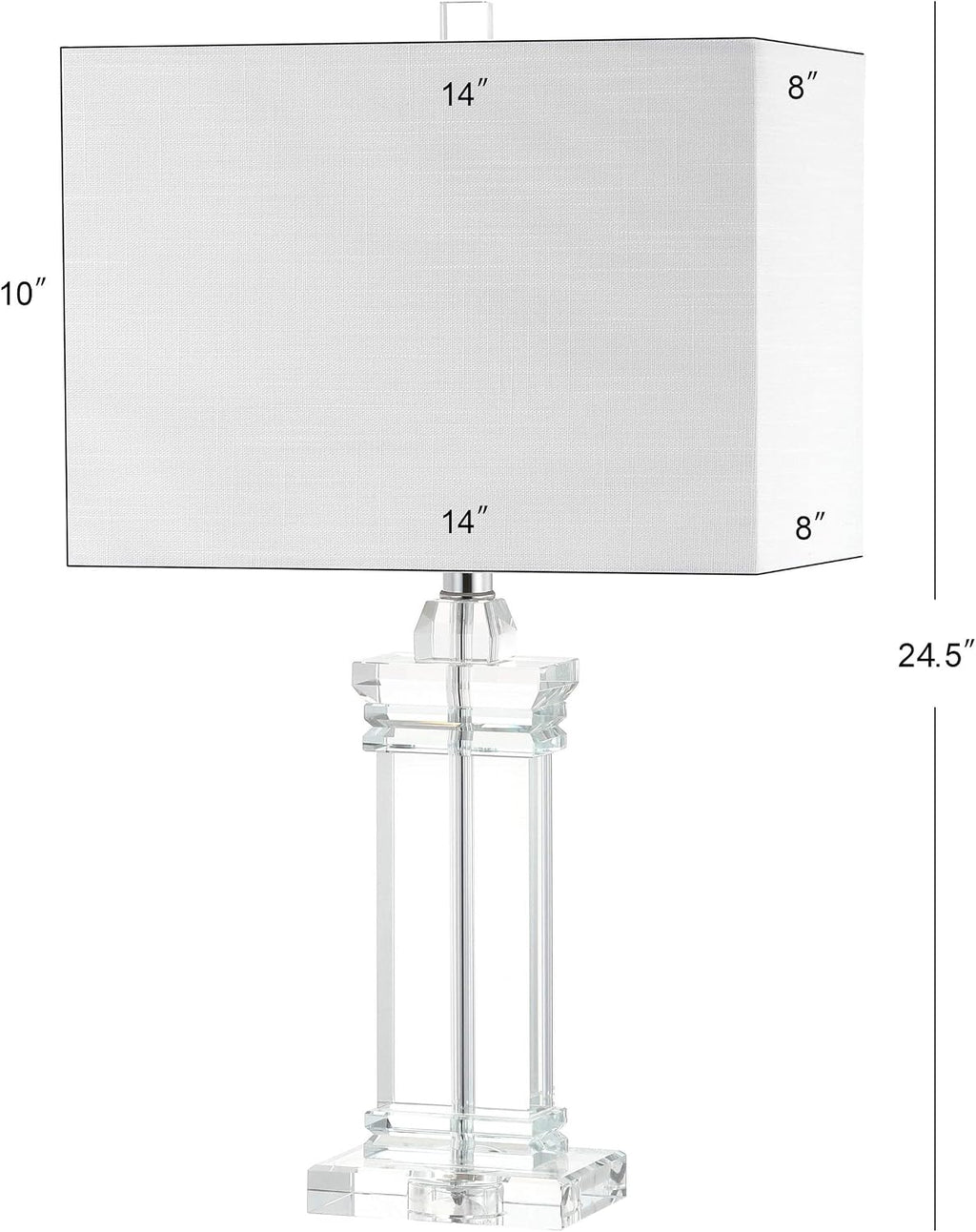 JONATHAN Y 24.5' Ophelia Clear Solid Crystal LED Table Lamp, Modern Rectangular Column Lamp with White Linen Shade for Living Room Bedroom, UL Listed, LED Bulb Included JYL5035A