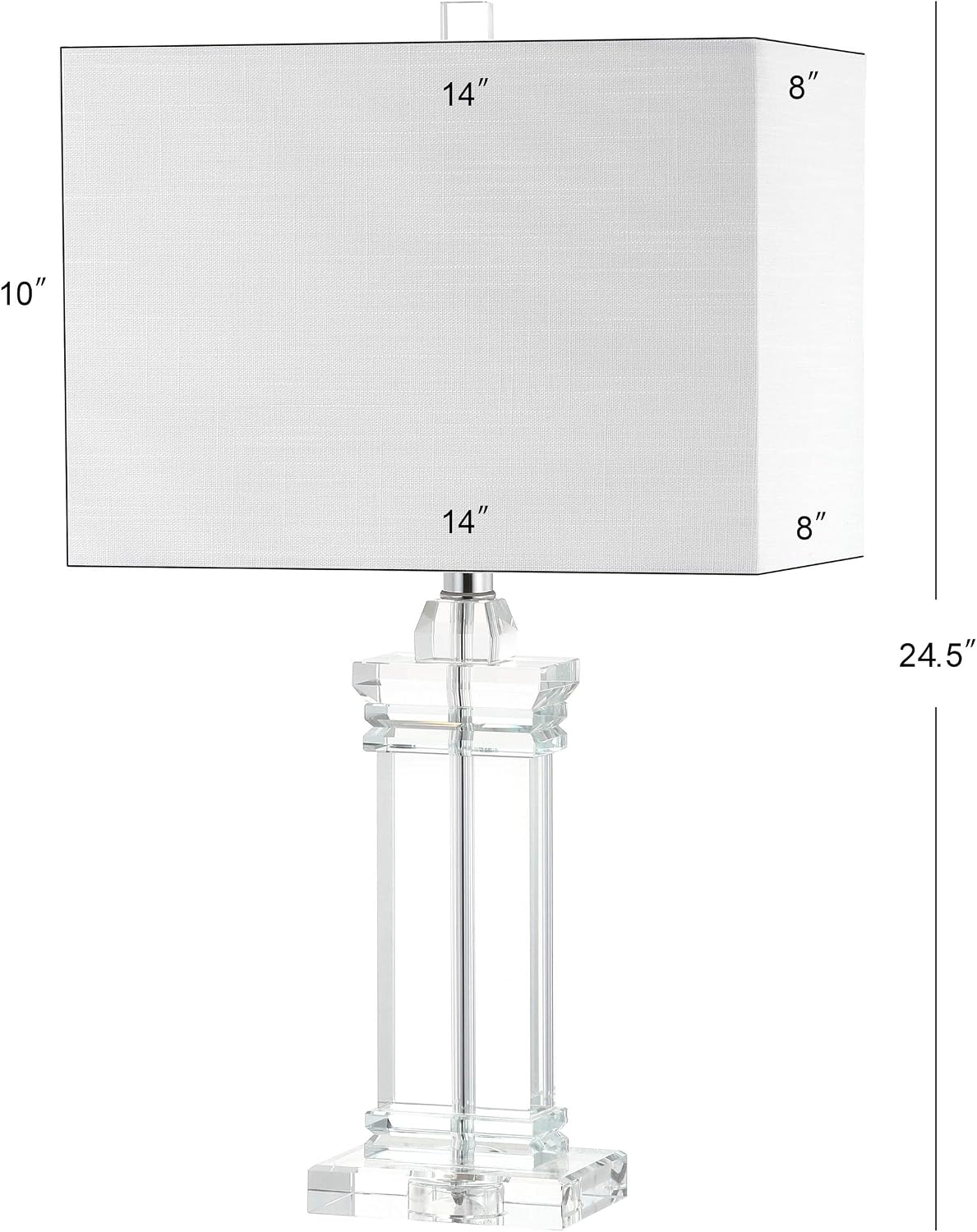 JONATHAN Y 24.5' Ophelia Clear Solid Crystal LED Table Lamp, Modern Rectangular Column Lamp with White Linen Shade for Living Room Bedroom, UL Listed, LED Bulb Included JYL5035A