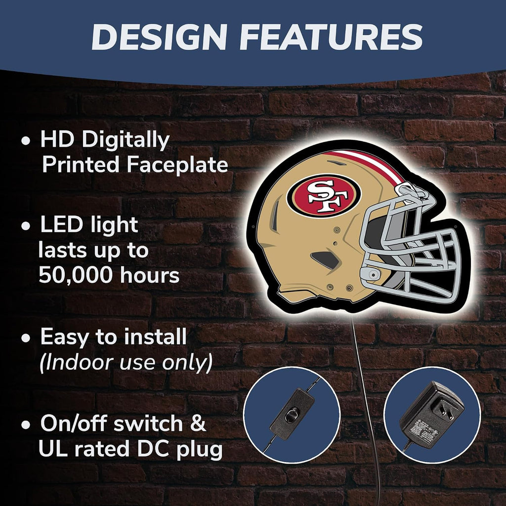 Team Sports America Evergreen NFL San Francisco 49ers Ultra-Thin LED Light Wall Sign Decor | Full Size Replica Helmet | 19.5 x 15 Inches | Made in the USA
