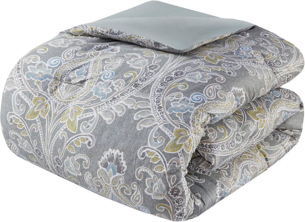 Harbor House Cozy Cotton Comforter Set - Classic Modern Design, All Season Down Alternative Casual Bedding, Matching Shams, Hallie, Damask Grey Full(80'x90') 6 Piece