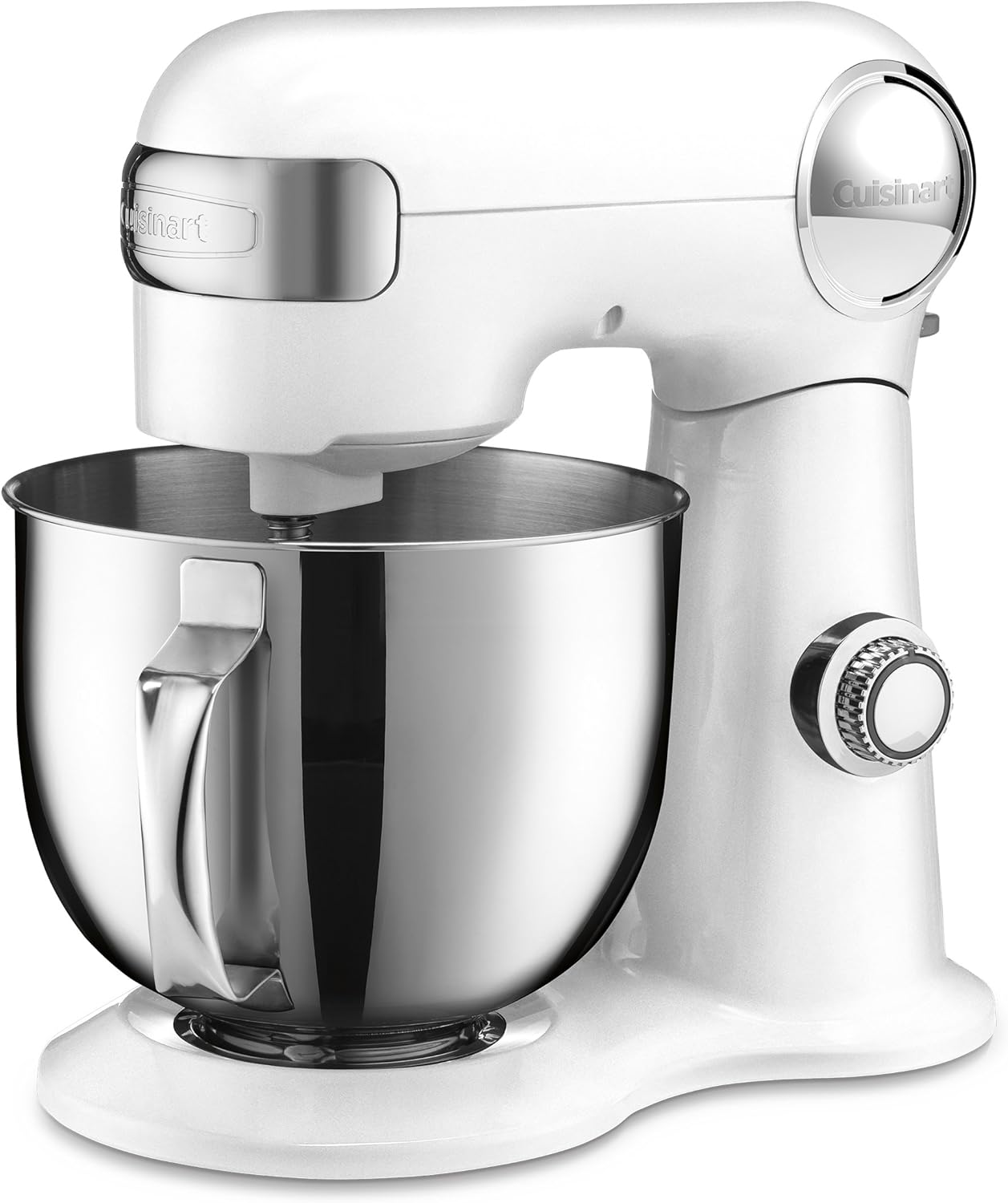 Cuisinart Stand Mixer, 12 Speed, 5.5 Quart Stainless Steel Bowl, Chef's Whisk, Mixing Paddle, Dough Hook, Splash Guard w/ Pour Spout, White Linen, SM-50NAS, Manual