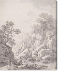 Art Remedy A Waterfall by Rock Cliffs 1750s Canvas Classic Sketches, Gallery Wrapped, 20' x 24'