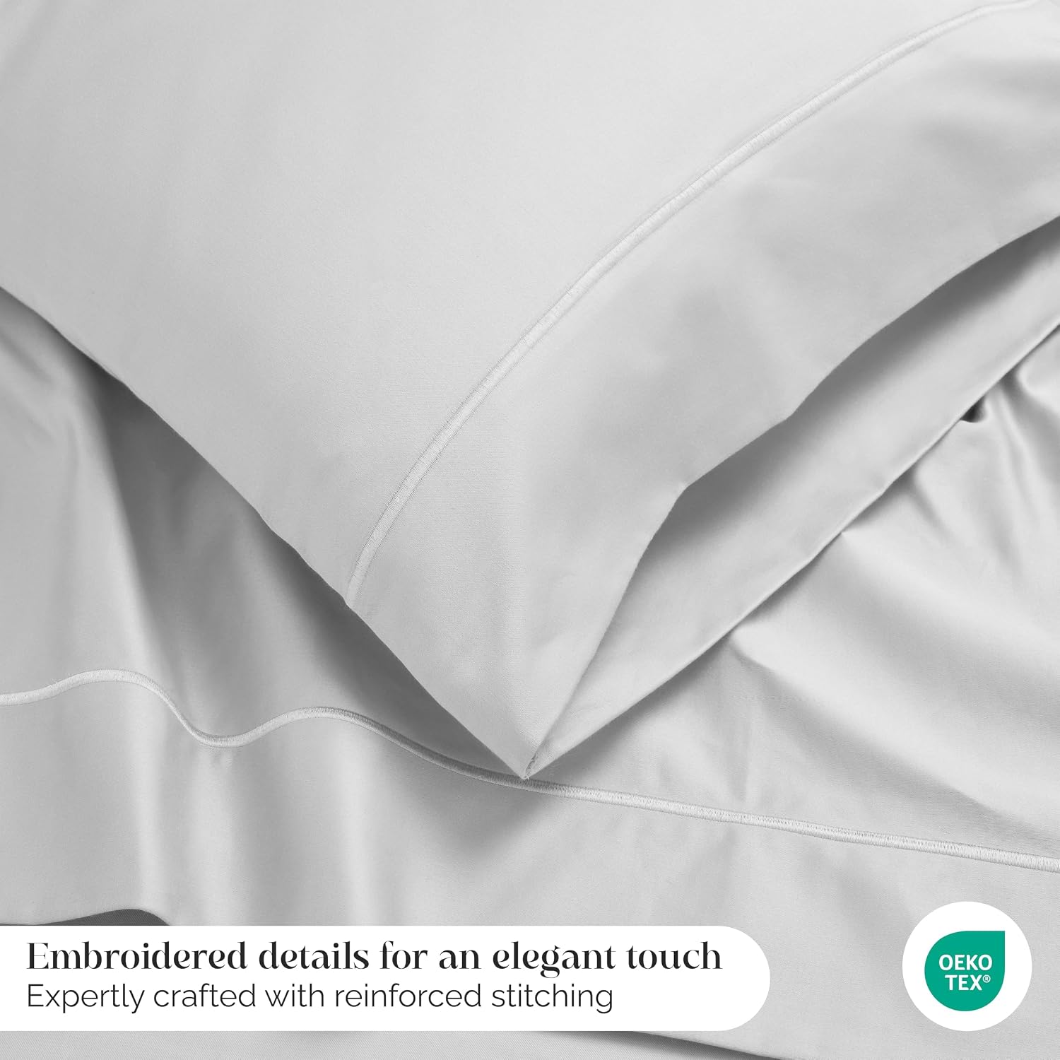 Superior Egyptian Cotton 1500 Thread Count Bed Sheet Set, Daily Soft Sheets, Embroidered Marrow Stitch Hem, Bedding Essentials, 1 Deep Pocket Fitted Sheet, 1 Flat Sheet, 2 Pillowcases, King, Platinum