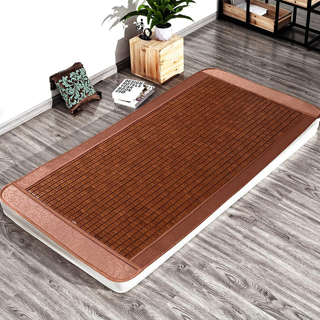 Summer Bamboo Sleeping Mat, Breathable Mattress Topper Pad Single/Twin/Full/Queen/King Size, Folding Sleeping Mattress Quick Cooling Bed for Home School
