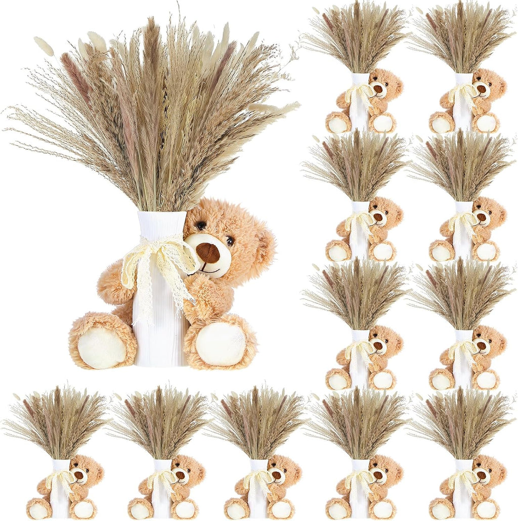 Canlierr 12 Sets 196 Pcs Baby Shower Table Centerpieces Decoration Baby Shower Table Decor with Bear Stuffed Vase Dried Pampas for Boho Wedding Gender Reveal Party Decoration(Ceramics,Boho)