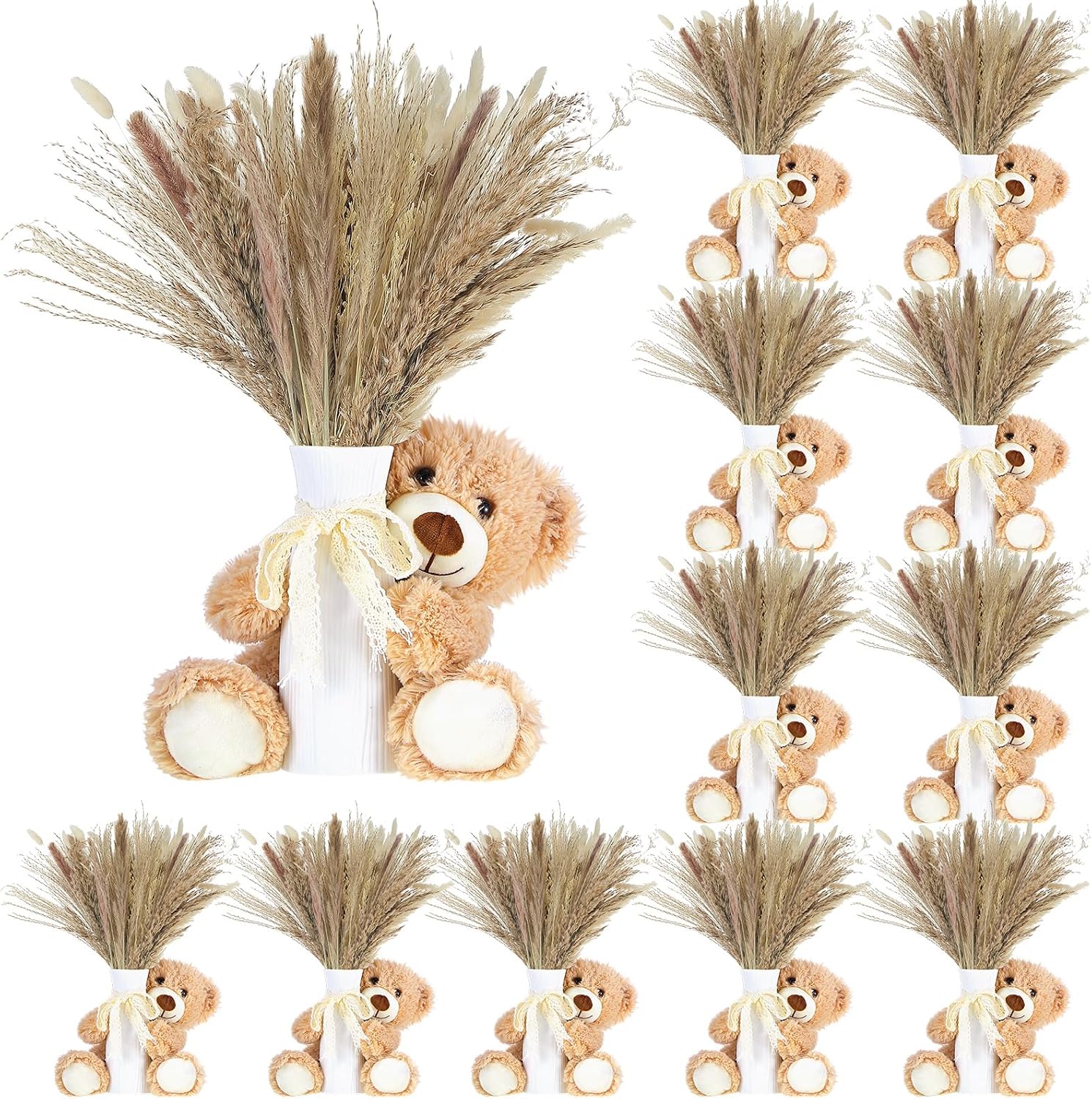 Canlierr 12 Sets 196 Pcs Baby Shower Table Centerpieces Decoration Baby Shower Table Decor with Bear Stuffed Vase Dried Pampas for Boho Wedding Gender Reveal Party Decoration(Ceramics,Boho)