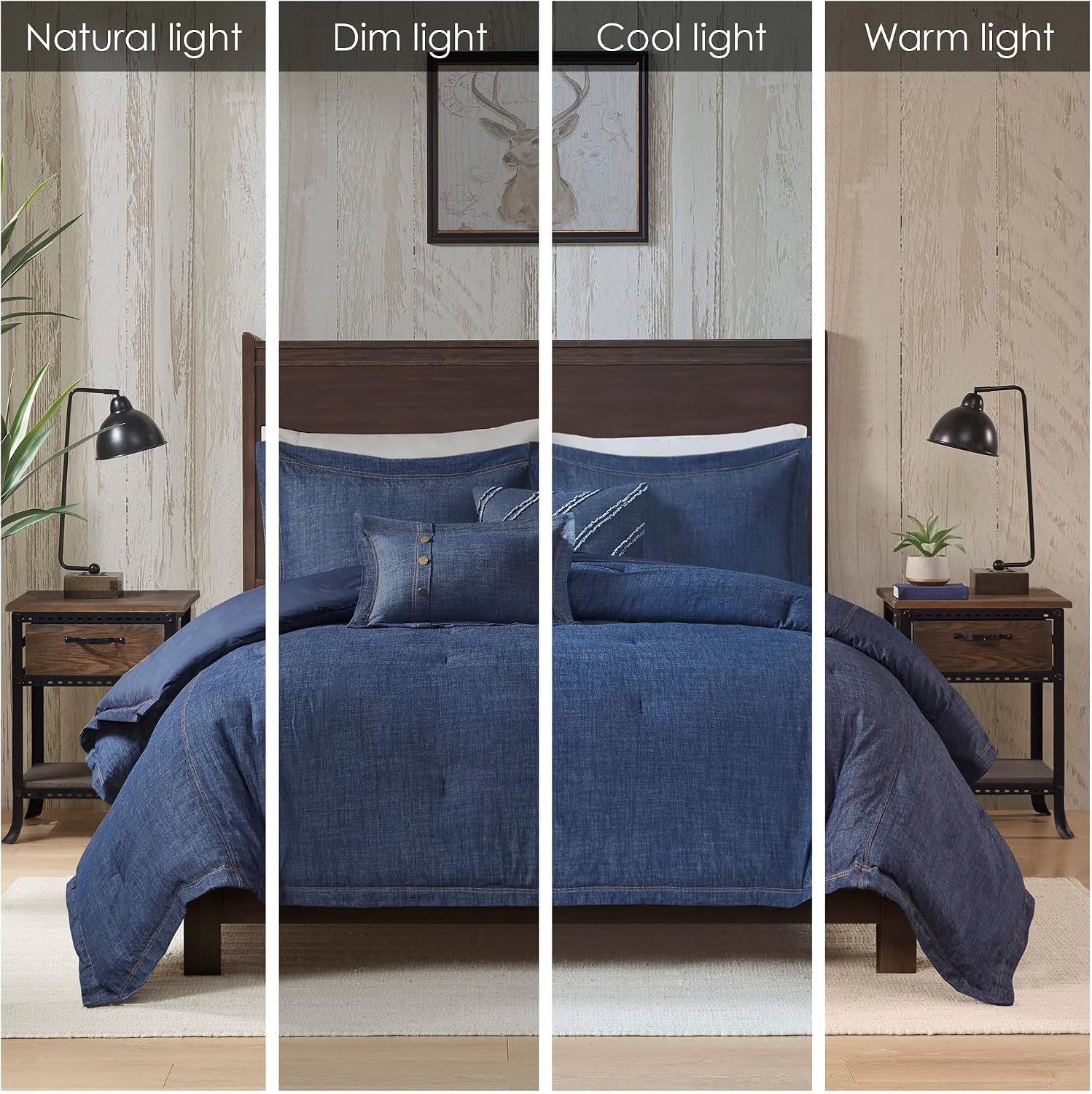 Woolrich Rustic Lodge Cabin Comforter Set - All Season Down Alternative Warm Bedding Layer and Matching Shams, Oversized Full, Perry, Denim Blue