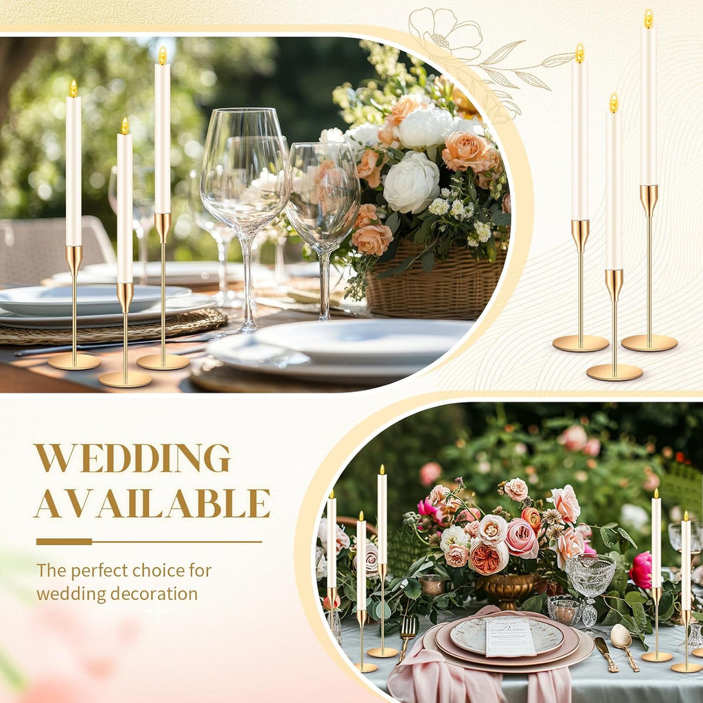 FillTouch 60 Pcs Gold Candlestick Holders with LED Flameless Candles Bulk Includes 30 Metal Candle Holders and 30 Battery Operated Candles for Wedding Table Centerpieces Home Decor (Ivory)