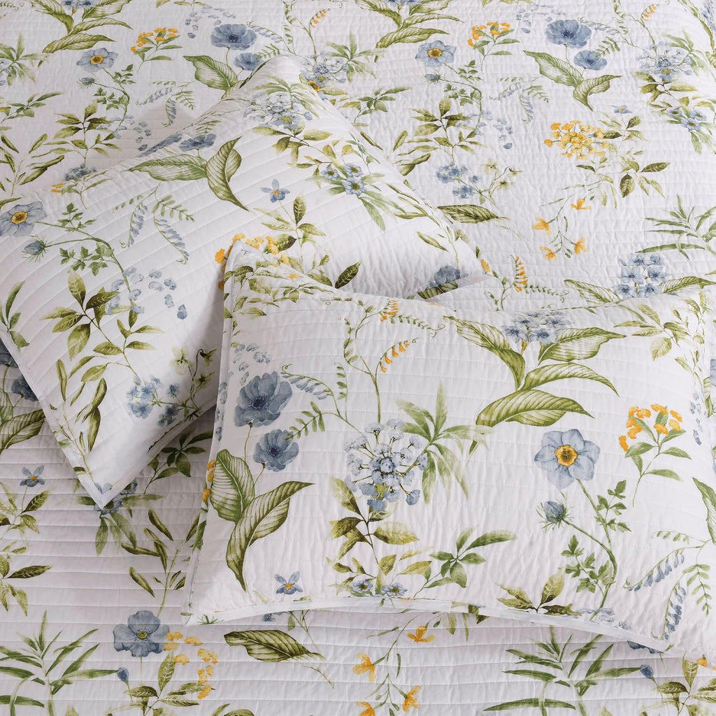 Levtex Home Viviana Blue Reversible Twin/Twin XL Quilt Set (68x86in) with 1 Pillow Sham (26x20in) - Floral - Blue, Green, White - 100% Cotton Twin Size Quilt Bedding Set - Lightweight, Soft