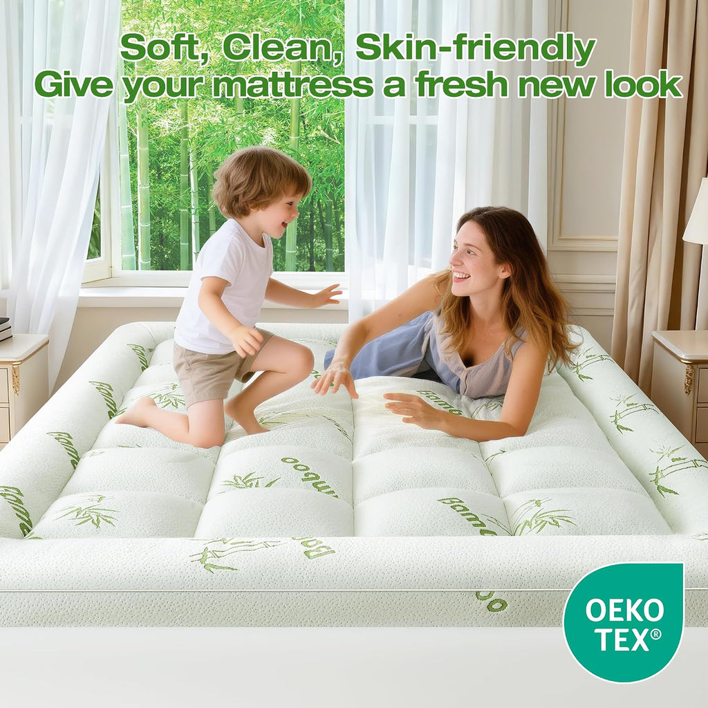 Ultra Soft Mattress Topper King Size Viscose Derived from Bamboo, Thick Pillow Top Mattress Pad Cover for Back Pain, Cooling Mattress Protector with 8-21 Inch Deep Pocket