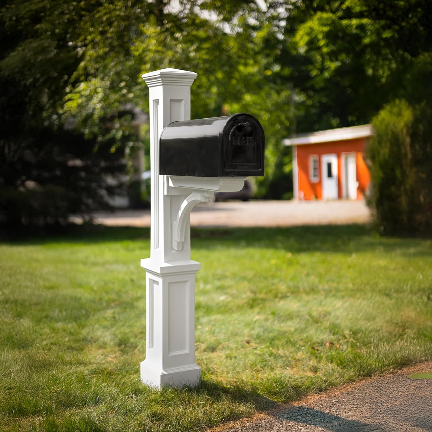 Mayne Newport Plus Mailbox Post with Standard Arm – Weather-Resistant, Durable Classic Design – Easy-to-Install Outdoor Mailbox Post