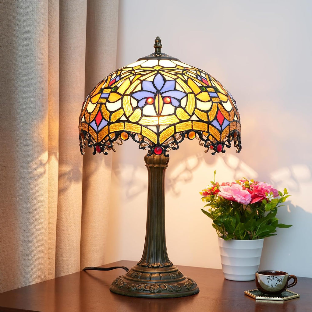 Tiffany Lamp Stained Glass Table Lamp Antique Desk Light for Bedside Nightstand Bedroom Living Room Home Office Unique Cute Accent Decor Light Include LED Bulb