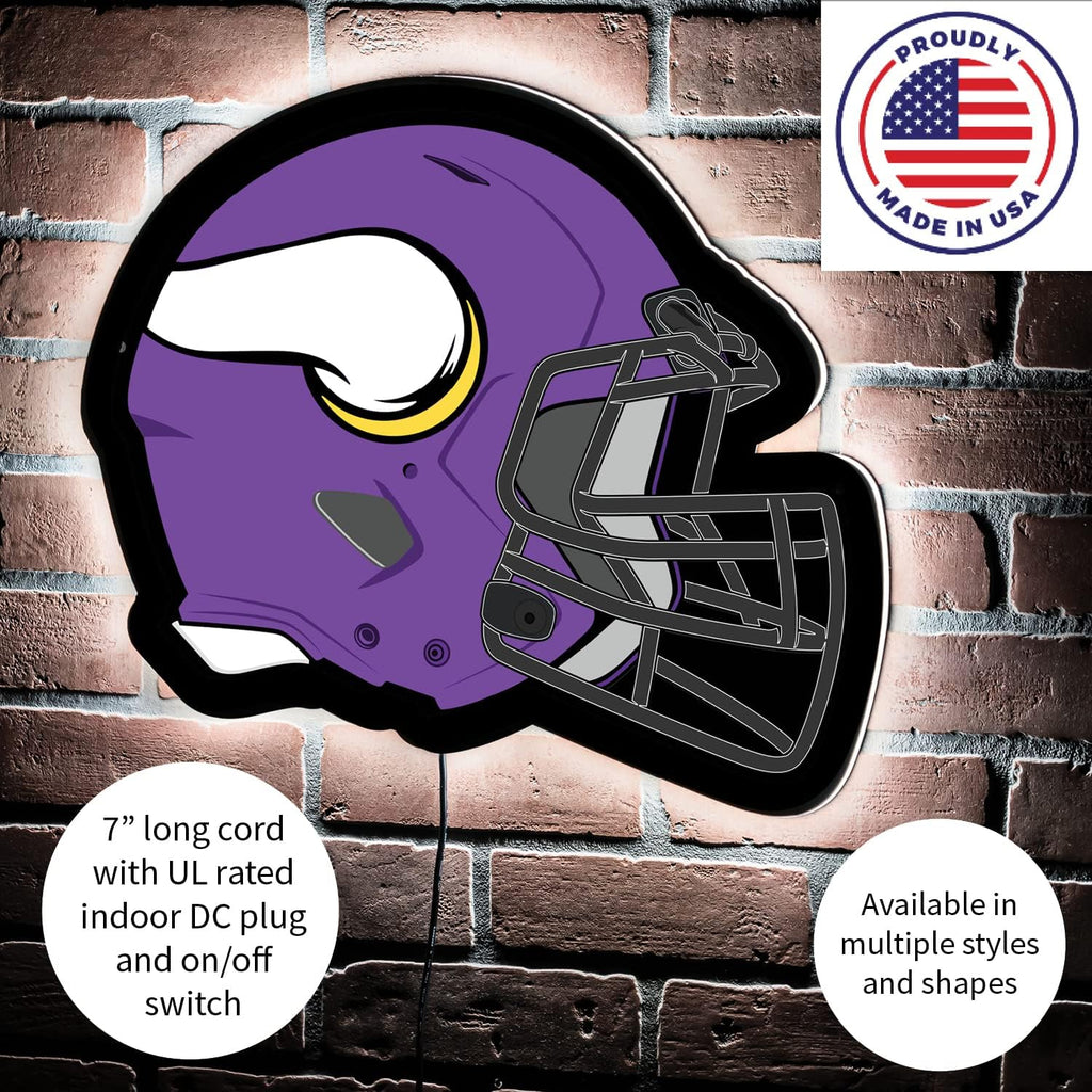 Team Sports America Evergreen NFL Minnesota Vikings Ultra-Thin LED Light Wall Sign Decor | Full Size Replica Helmet | 19.5 x 15 Inches | Made in the USA