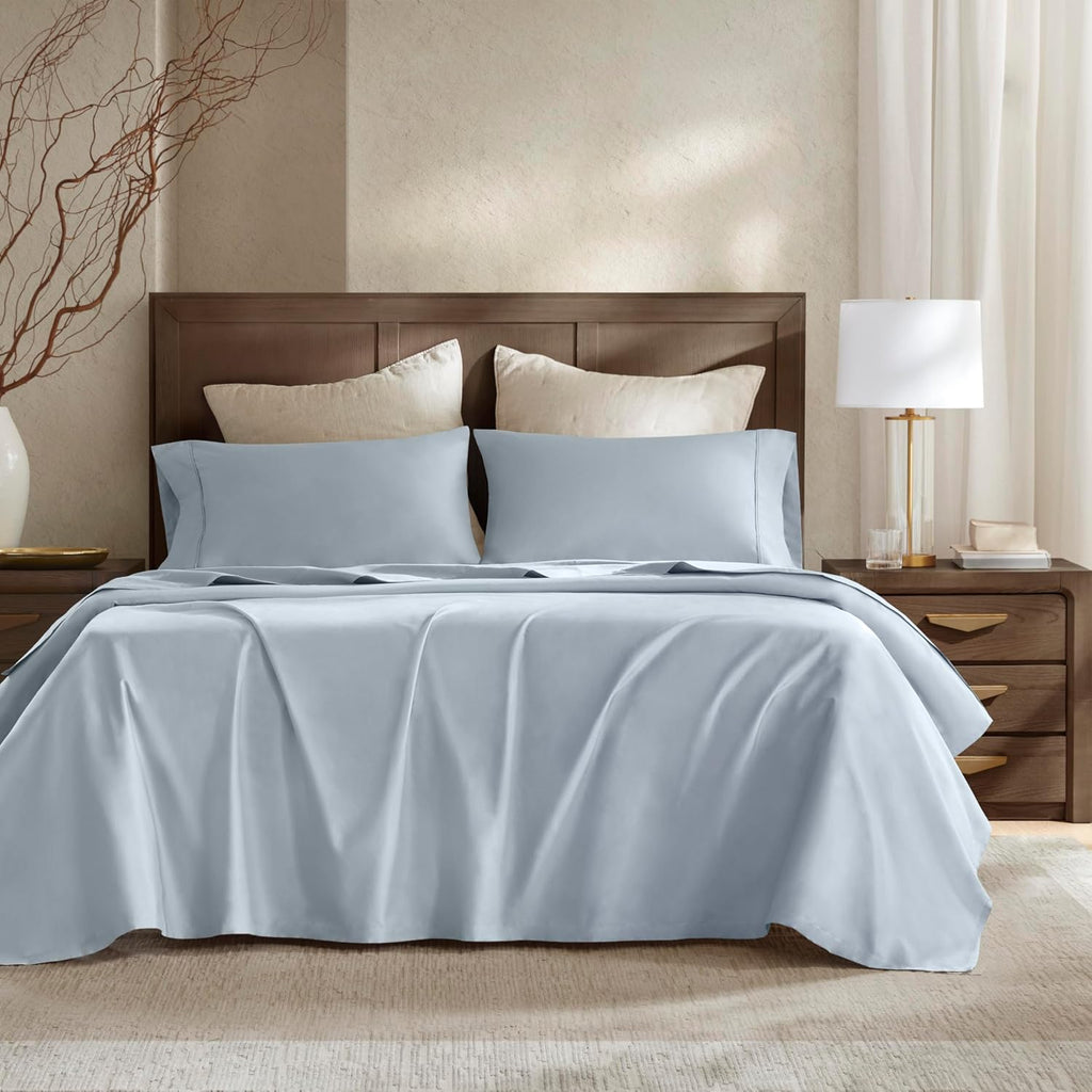 Harbor House Luxury 100% Egyptian Cotton Sheet Set, 400 Thread Count Sateen Weave, Soft & Breathable Bed Sheets with Deep Pocket, 4-Piece Queen Bedding Set, Blue