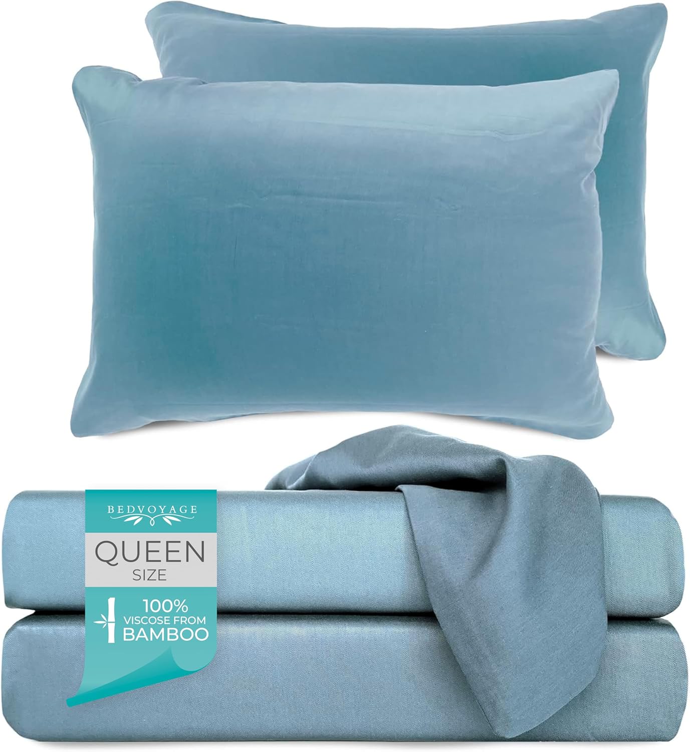 BedVoyage - Queen Luxury Sheet Set, 100% Viscose derived from Bamboo, Cooling Bedding Sheets & Pillowcases Set - Soft Bed Sheets - 18' Deep Pockets - Sky