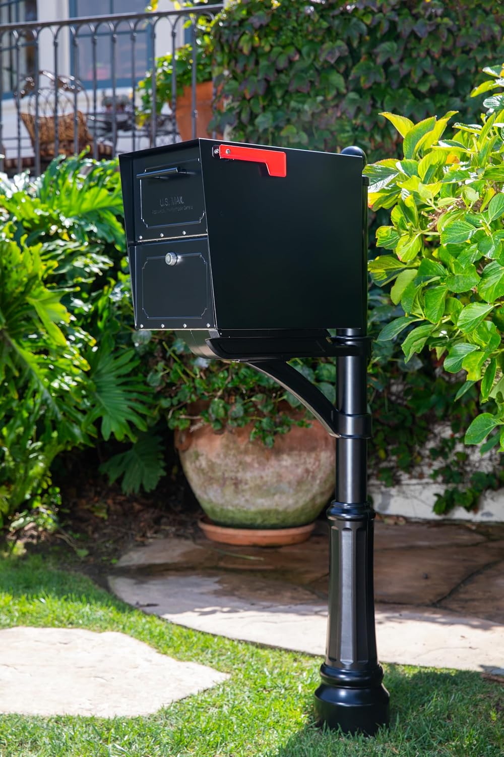 Architectural Mailboxes Oasis® TriBolt™ Secure, Anti-Pry Locking USPS Approved Heavy duty, Steel Metal Post Mount Mail Box for outside, Black Extra Large Curbside Mailbox with Magnet & Waterproof Door