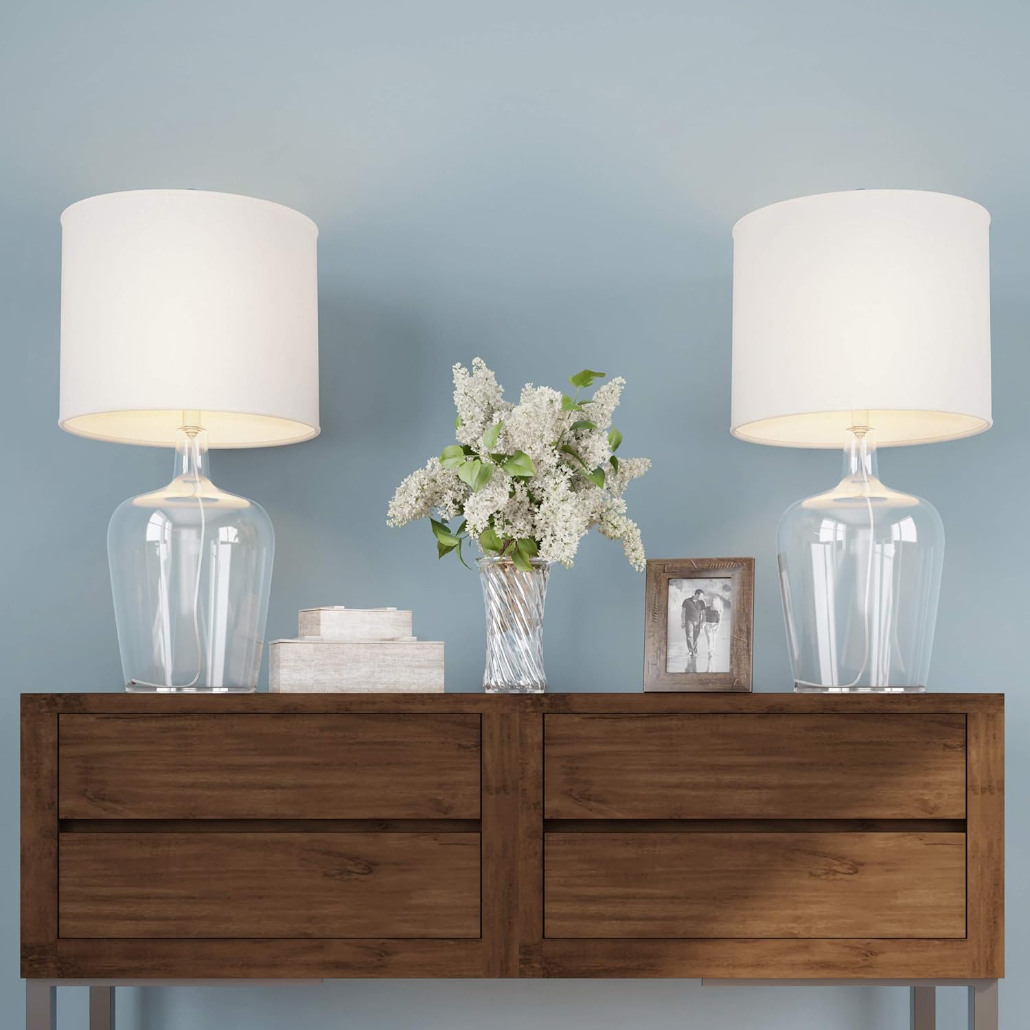 Glass Cloche Table Lamps – Set of 2 Modern Farmhouse Accent Lights with LED Bulbs – Home Décor for Bedroom, Living Room, or Office by Lavish Home
